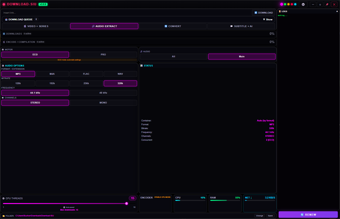 Download SIU Audio Extract tab with the Cyan theme.