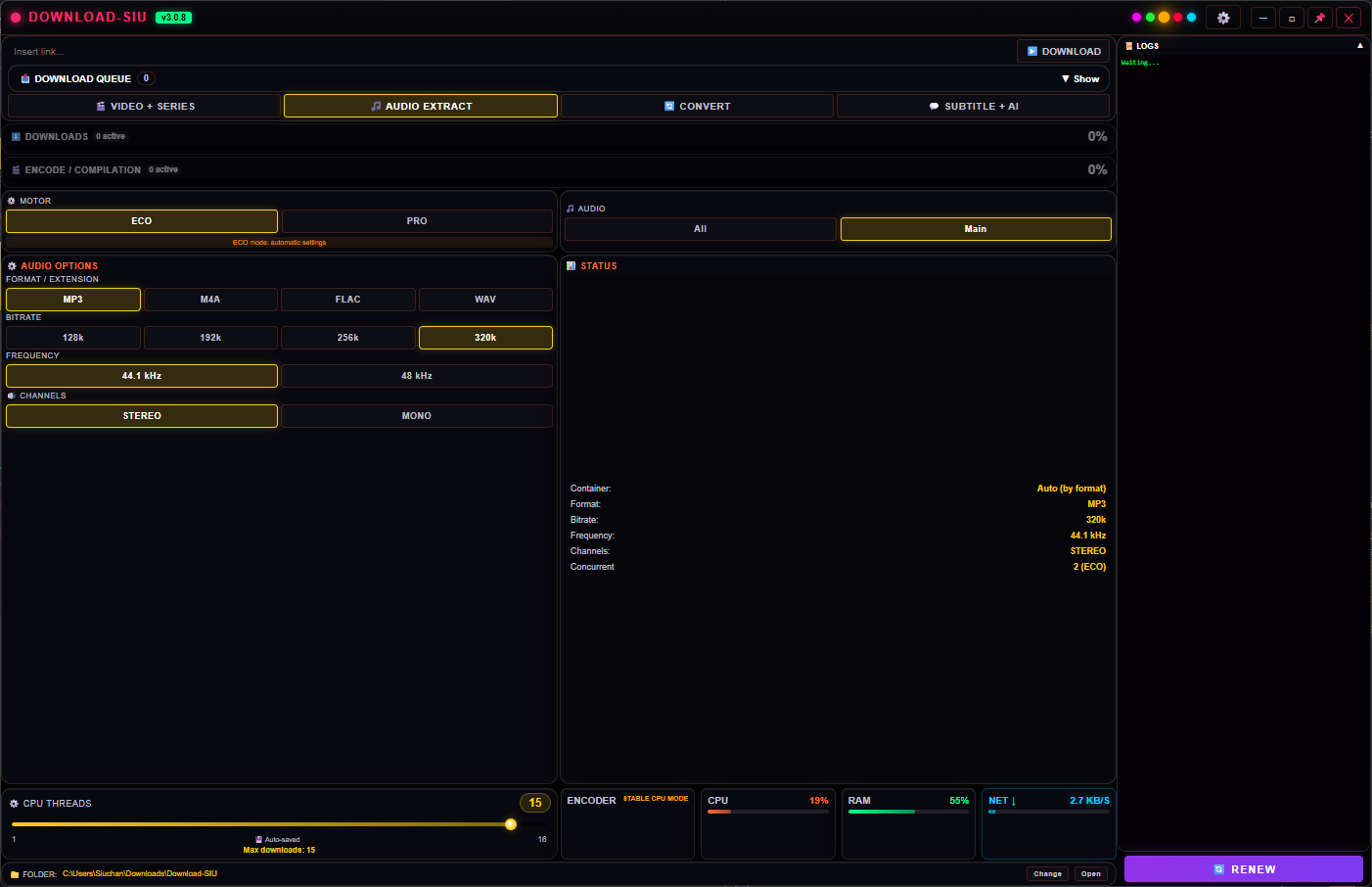 Download SIU Audio Extract tab with the Gold theme.