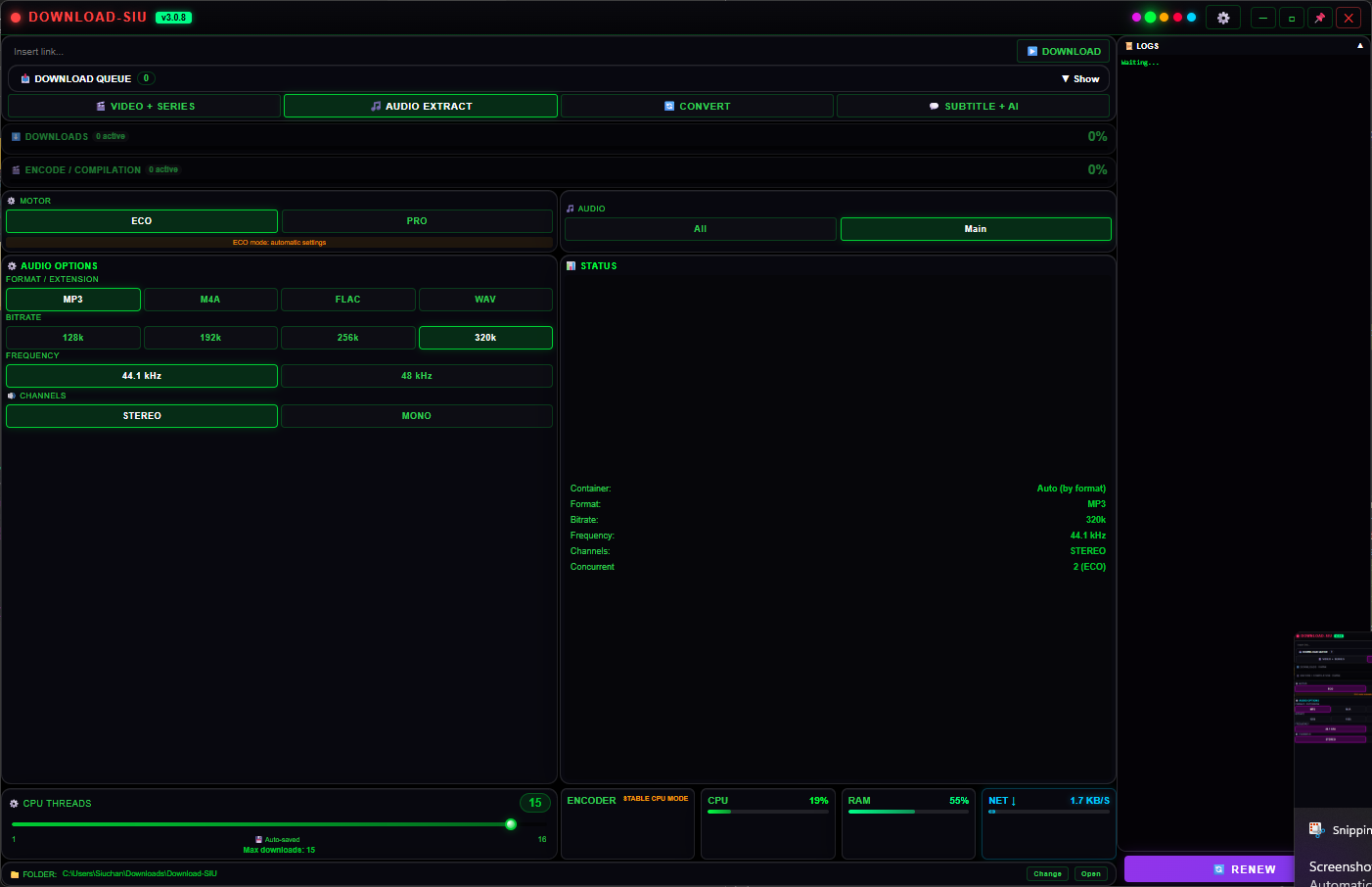 Download SIU Audio Extract tab with the Green theme.